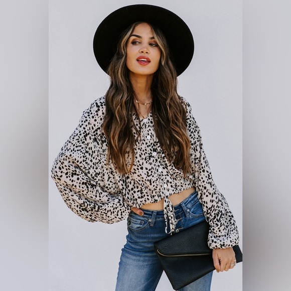 WL Tops - Animal Print Drawstring Hem Blouse